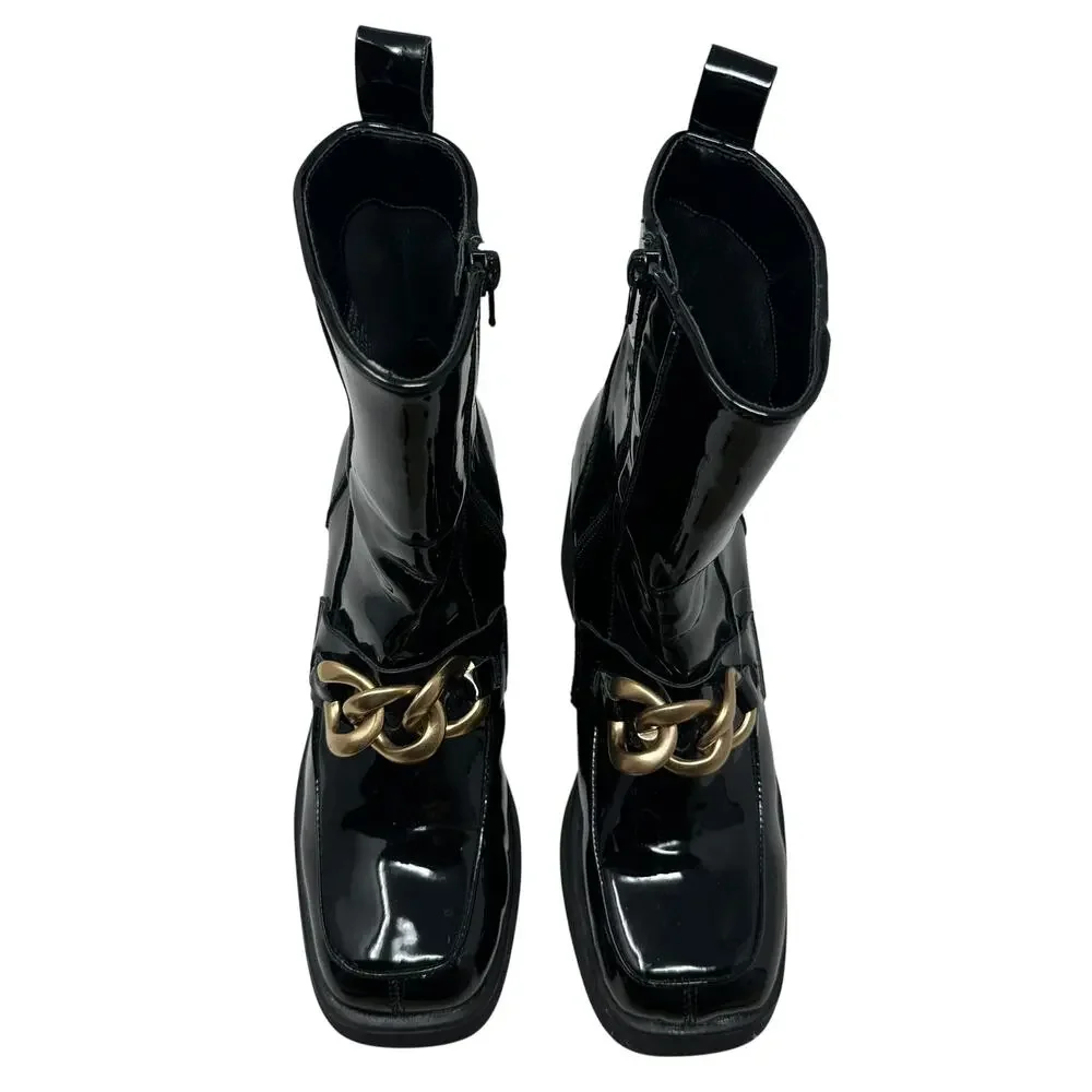 Steve Madden Bloom Platform‎ Boot Loafer Chunky Patent Leather Black Size 8.5